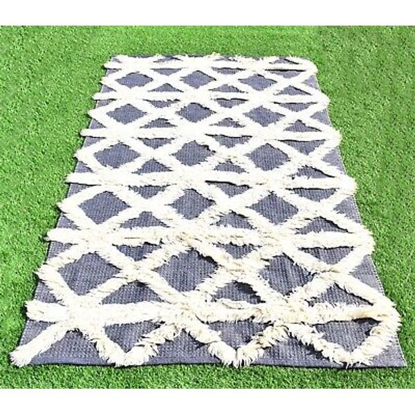 5X8 Ft. Indian Rug Handmade Runner Grey & White Door mat Home Decor Hall Carpet