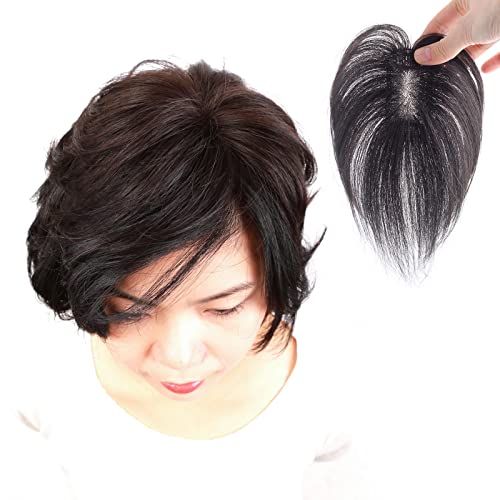 (I Genki) 100% Human Hair Partial Wig, Partial Wig, Fully Hand-Planted, Human Hair Wig, Medical Wig, Increased Hair, Conceals Gray Hair, Increases Volume, Point Wig, Parietal Partial Hair, BHA48 (Base Size Approx. 4cm x 8cm, BL Natural Black)
