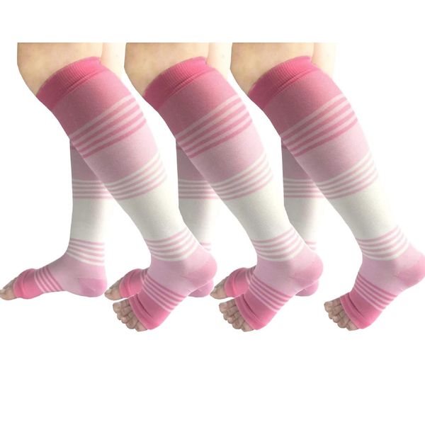 Open Toe Compression Socks 3 Pairs 20-25mmHg Toeless Graduated Compression Socks Sleeve