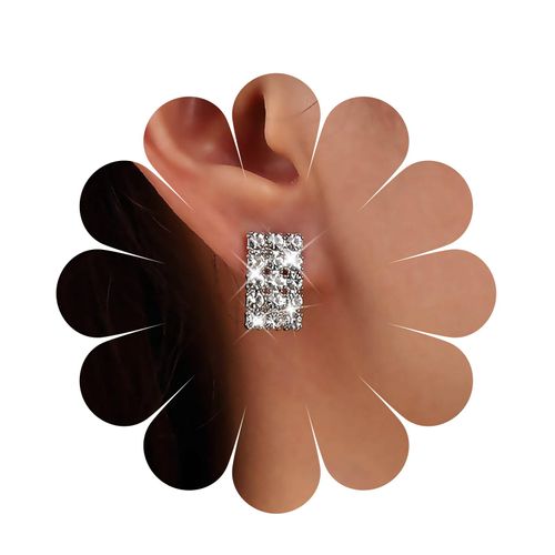 Sttiafay Vintage Rhinestone Square Earrings Square Crystal Earrings Silver Geometry Square Stud Earrings Sparkly Cz Bridal Earrings Jewelry for Women and Girls
