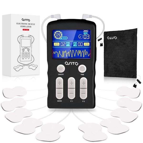 TENS Unit Machine (FSA or HSA Eligible) Dual Channel EMS Muscle Stimulator with 25 Modes 50 Intensities for Full Body Massage Therapy, Rechargeable Muscle Massager with 10 Electrodes Pads