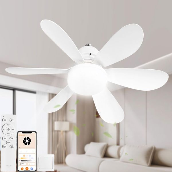 Ceiling Fan Light, DC Motor, LED Ceiling Fan, E26, Hanging Fan, Stepless Dimming, Colorless, Stepless Air Flow Adjustment, Timer, Memory Function, Silent, App Compatible, Forward and Reverse Rotation