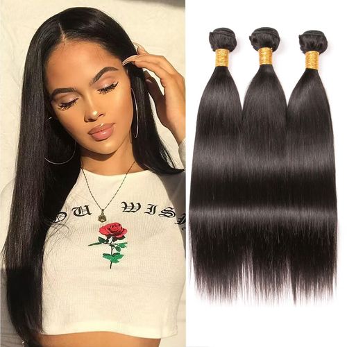 Huarisi Brazilian Human Hair Straight 14 16 18 Inch 3 Bundles Unprocessed Brazilian Virgin Hair Straight Bundles for Black Women Natural Colour Remy Hair Extensions Sew in Weaving