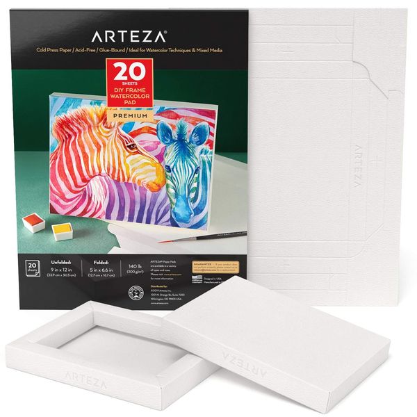 ARTEZA Watercolor Art Paper Foldable Canvas Pad, 5x6.6 Inches, 20 Sheets, DIY Frame