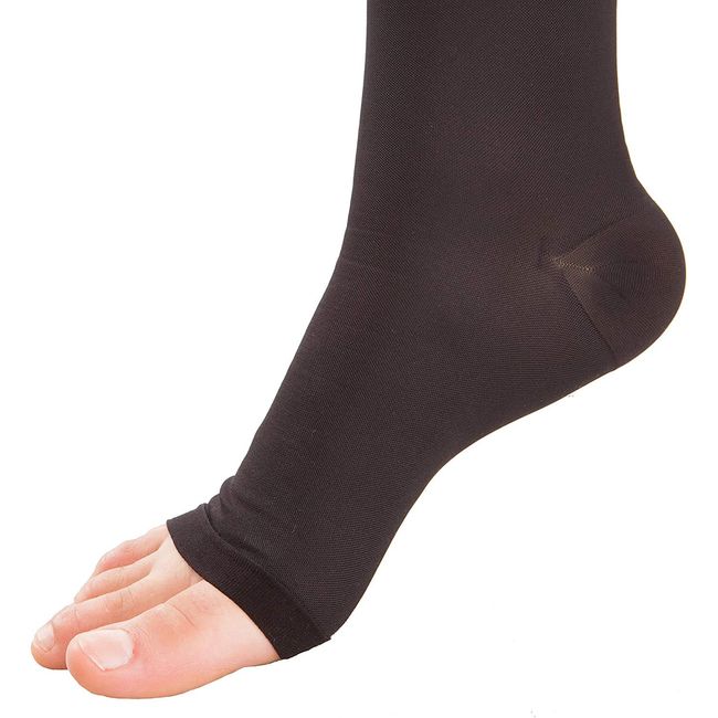 ITA-MED Unisex Open Toe Microfiber Knee High Compression Stockings, Varicose Vein Prevention - Graduated Strong Compression - 25 to 35 mmHg, H-304 Black, Large