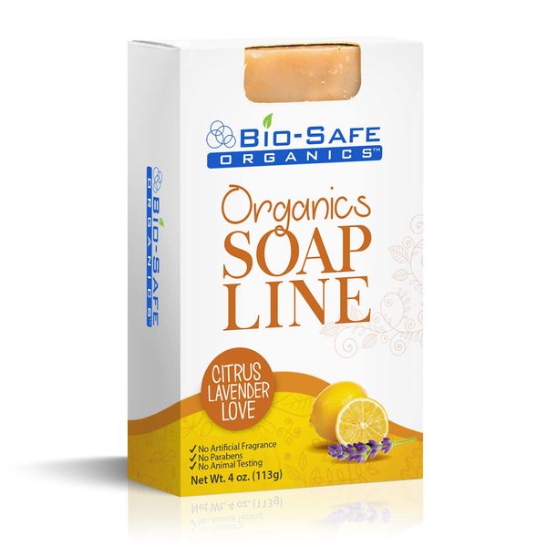 Bio-Safe Organics Citrus Lavender Love Organic Soap | 100% Organic Handmade Luxurious Bath Soap | All Natural Soap| Relaxing Aromatherapy for All Skins | Moisturize w Pleasure Fragrance 4 Oz Bar