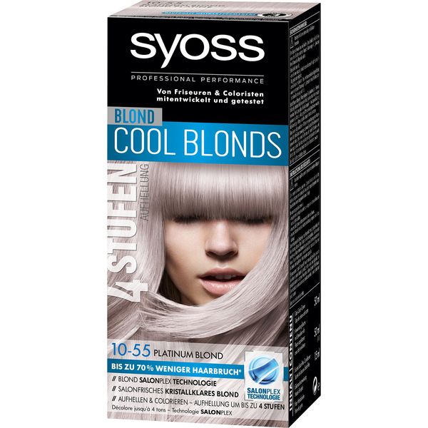 Syoss Blond Cool Blonds Hair Colour 10-55 Platinum Blonde Level 3 Pack of 3 x 115 ml