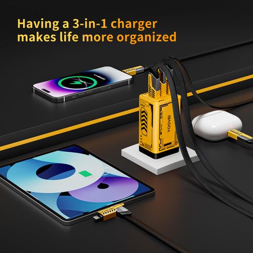 YOOVEI USB C Charger 65W Block,3-Port Fast Charger,GaN Type Foldable Adapter,for MacBook Pro/Air,for iPad Pro/Air,Galaxy S23/S24,Dell XPS 13,for iPhone 16/15/14/13 etc,Orange