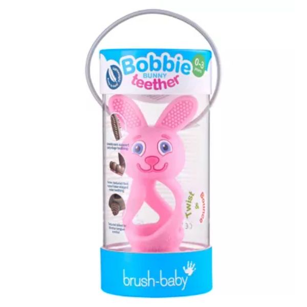 Bobbie Bunny Baby Teether Toy Rose Pink | Twist & Bounce Teething Toy