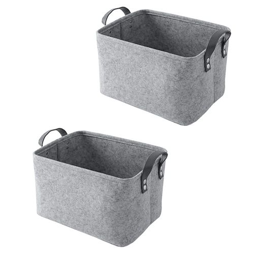 2 Piece Felt Fabric Baskets, Toy Organiser Cube, Felt Storage Box, Foldable, with Two Handles, for Clothes, Towel, Toiletry, Baby Products, Books (Gray)