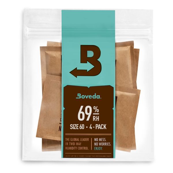 Boveda 69% Two-Way Humidity Control Packs For Plastic and Wood Containers Size 60 – 4 Pack – Moisture Absorbers – Humidifier Packs – Hydration Packets in Resealable Bag