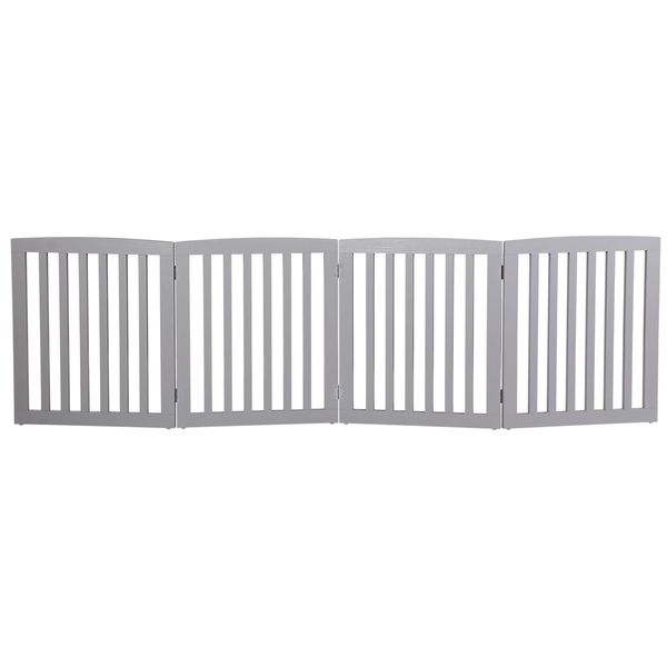 Extra Wide Dog Gate 24" Foldable Wood Indoor Pet Door Safety Fence 4 Panels Grey