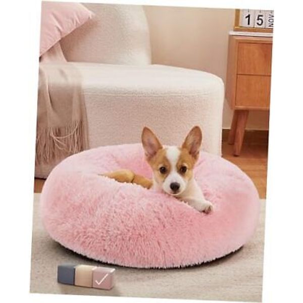 Calming Donut Dog & Cat Bed, Machine Washable Small (23 x 23 x 7 Inch) Pink