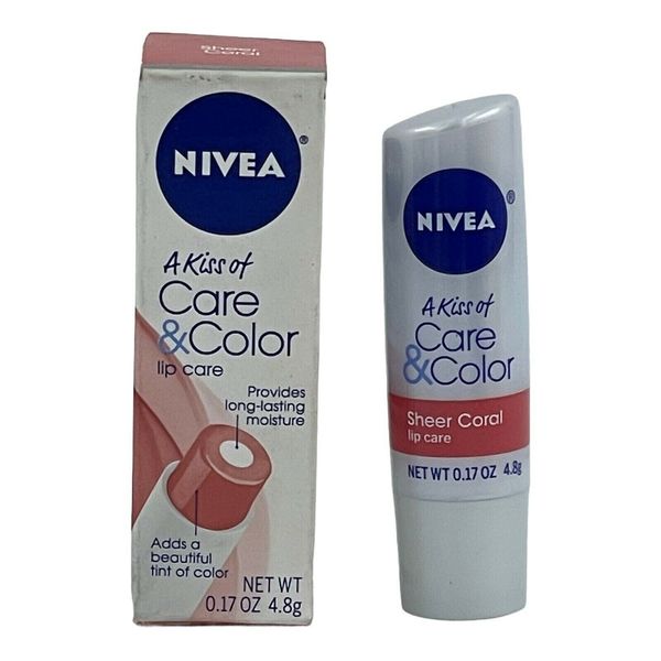 Nivea A Kiss Care & Color Lip Care Sheer Coral Tinted Moisturizer Balm RARE