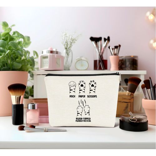 Dejfel Rock Paper Scissors Funny Cute Makeup Bag,Gifts for Cat Lovers,Cat Themed Gifts for Women,Cosmetic Bags Zipper Pouch Travel Toiletry Bag,