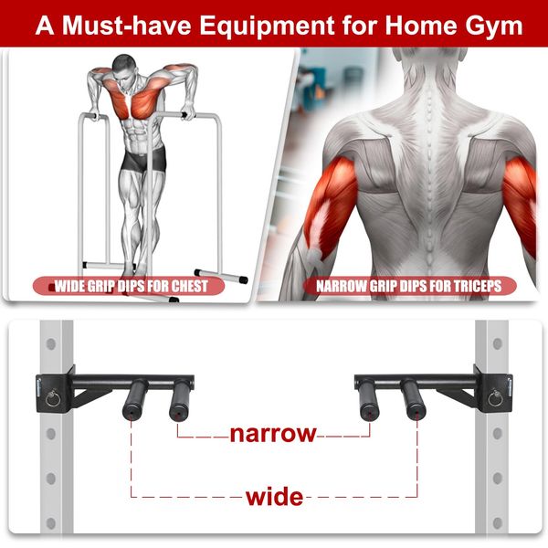 Dips Bar Pull-Up Exercise Equipment Door Frame Steel Bar SYL Fitness Dip Bar Attachment Power Rack Narrow and Wide Double Handles 50x50mm 75x75mm, [02] For 75x75mm Rack