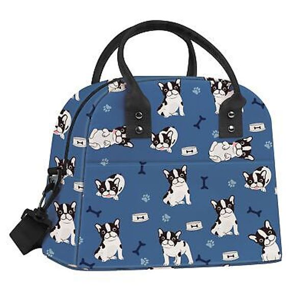 Blue French Bulldogs Large Insulated Lunch Box Bag for Women, Pet Dog Lightwe...