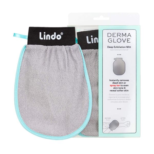 New Lindo Dermaglove - Deep Exfoliation Mitt, Remove Dead Skin, Reveal Softer Skin, Remove Bumps/Clogged Pores, Hang Ribbon (Gray/Mint)