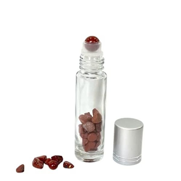 Natural Stone Roll-on Bottle, Silver Cap, 0.3 fl oz (10 ml), Red Jasper, Gemstone, Power Stone, Ruffled Stone, Perfume, Bottle, Glass, Gemstone, Mobile Phone, Cosmetic, Aroma, Essential Oil, Luxury,