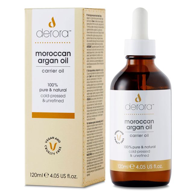 Derora marokkanisches Arganöl, Pflegt Haut, Haare und Nägel, Antialterung, 100% rein, Kaltgepresst & unraffiniert, Natürlich, Antioxidans & reich an Omega 6 & Vitamin E (120ml)