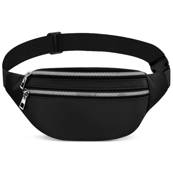 Bumbag Waist Bag,Waterproof 2 Zip Pockets Fanny Pack Running Waist Pack Bag Adjustable Belt Waistpacks for Men Women Outdoors, Sport, Hiking, Travel (Black)