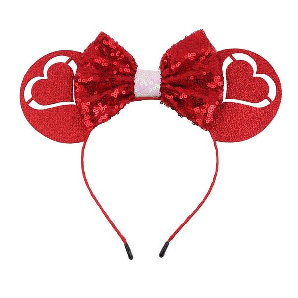 Soochat Valentine's Day Heart Headband Red Heart Sequin Headband Glitter Mouse Ears Headbands Cosplay Party Costume Accessories for Girls & Women