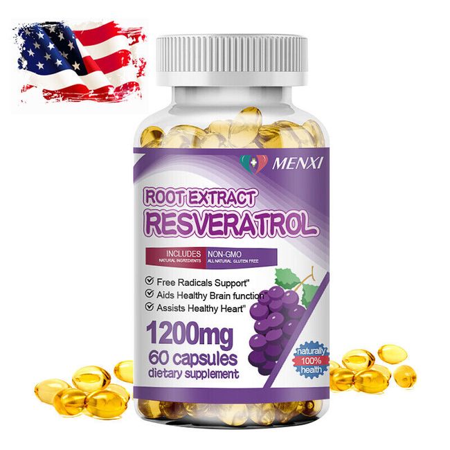 1200MG Resveratrol Maximum Strength Natural AntiAging Antioxidant 60 Pills