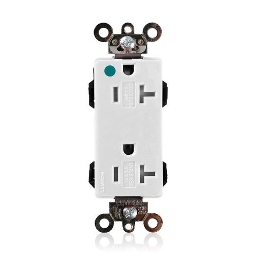 Leviton MT163-HGW Lev-Lok Modular Wiring Device 20-Amp, 125 Volt, Decora Plus Duplex Receptacle, Tamper-Resistant, Straight Blade, Hospital Grade, Self Grounding, White