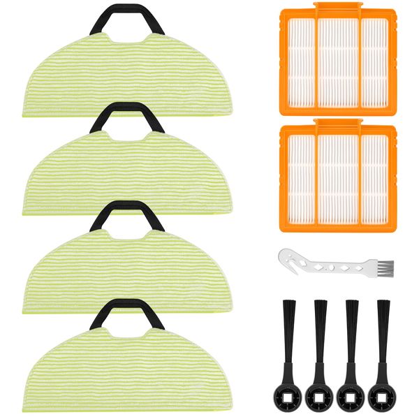 AV2610WA RV2610WA Vacuum Mop Replacement Pads Compatible with Shark AV2610WA RV2610WA RV2620WA RV2620WD RV2610WD RV2410WD AI Ultra 2- in-1 Robot Vacuum, 4 Mop Pads, 2 HEPA Filters, 4 Side Brushes