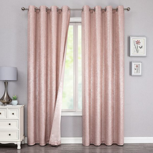 Bujasso Pink Sparkle Blackout Curtains Luxury Metallic Room Darkening Curtains 63 inch 85% Blackout Chic Silver Glitter Pink Drapes for Living Room Bedroom Grommet Top 2 Panels,W52 xL63