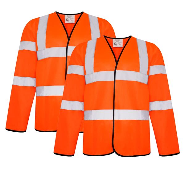 a2z workwear Pack of 2 Hi Vis Vest High Visibility waistcoat Safety Security Work Wear Vest Executive Velcro (Orange/Long Sleeve, M)