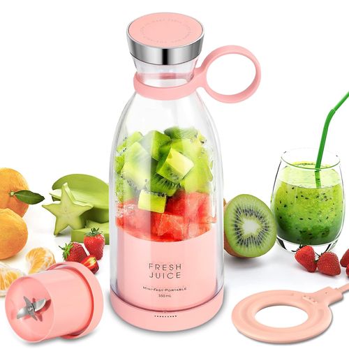 Personal Portable Blender for Smoothies & Juices - USB Rechargeable, 350ml Compact Travel Cup with Stainless Steel Blades - BPA-Free, Easy Clean, Ideal for Gym, Office, Home (Pink)