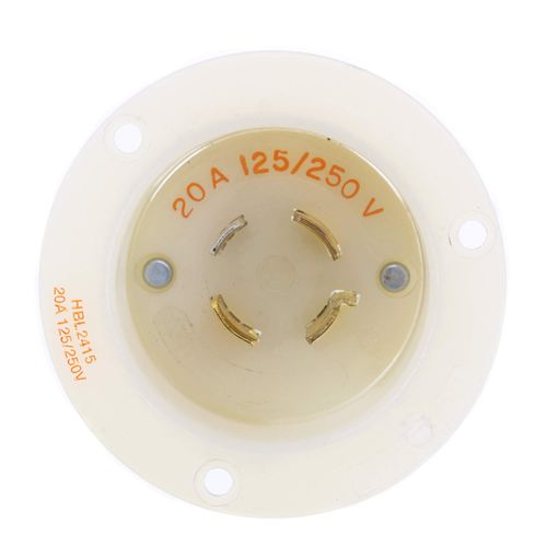 KELLEMS HBL2415 125/250V, 20 AMP, 3-Pole, 4 Wire, Connector, FLLANGED Inlet, ROHS Compliant: YES