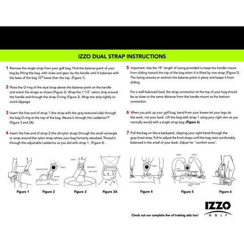 IZZO Golf Comfort Swivel Dual-Strap Golf Bag Strap, Medium/Large,Black