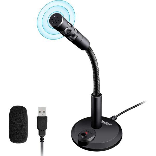 Veetop PC USB Microphone, Computer Condenser Microphone, For Conferences, Tabletop Microphone, Microphone, 360° Sound Collection, Personal Computer, Flexible Arm Type, Omnidirectional, Sponge/LED Lamp, PC, MSN ZOOM Skype Web Chat, Game Commentary, Interne