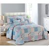 PRIME LINENS Quilted Patchwork Bedspread Bed Throw 3 Piece Bedding Set Includes Comforter 2 Pillow Shams (Floral Blue, King)