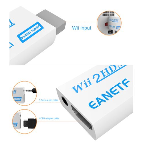 Eanetf Wii to HDMI Converter, Wii to HDMI 1080P with 5ft High Speed HDMI Cable Wii2 HDMI Adapter Output Video&Audio with 3.5mm Jack Audio, Support All Wii Display 720P, NTS