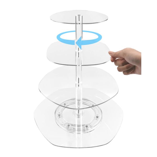 SNAIL GARDEN 4 Tier Acrylic Cupcake Stand, Rotating Dessert Tower Holder, Clear Cupcake Display Stand Pastry Serving Tray for Home Tea Party, Wedding, Baby Shower, Birthday Party(Flower Shape)