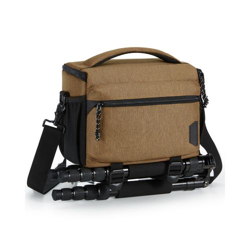 BAGSMART Small Camera Bag for Photographers, Compact Camera Shoulder Bags for DSLR/SLR/Mirrorless Cameras, Waterproof Crossbody Camera Case with Tripod Holder, Khaki
