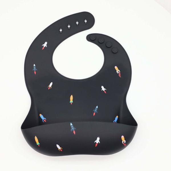 Baby Printed Pattern Food Grade Silicone Bibs - Average Size (0-8Y） / Black