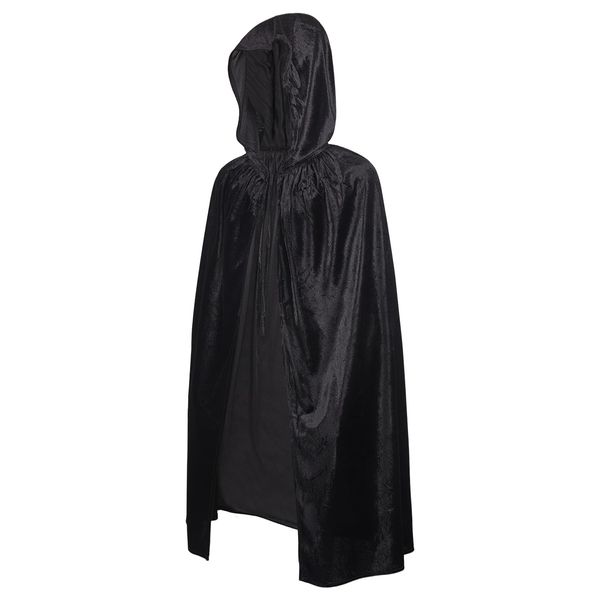 iunoket Kids Black Cloak Hooded Robe Medieval Cosplay Wizard Costume Knight Outfit Halloween Velvet Cape