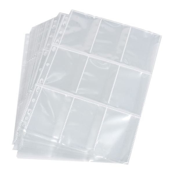 50 Trading Card Files, Card Files, Compatible with 2, 3, and 4 Holes, 9 Pocket Card Sheets, Collect Pokemon and Other Cards, 2.7 x 3.7 inches (6.9 x 9.3 cm), Card File, Binder, Transparent