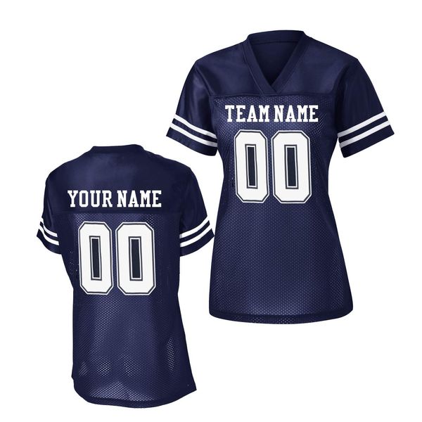 Womens Custom Football Replica Team Jersey (Small, Navy - 2 Line)