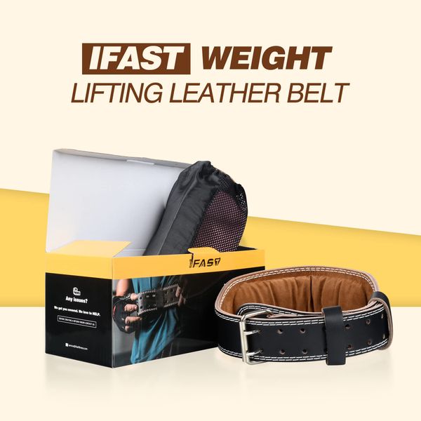 IFAST Weight Lifting Belt, Leather Weight Lifting Belt for Men and Women with 4 inch Padded Lumbar Support Belt for Weightlifting Deadlift, Power Lifting Workout & Squats Exercise (Small, White)