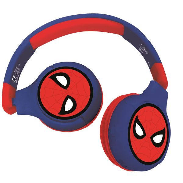 LEXIBOOK HPBT010SP Spiderman 2-in-1 Bluetooth Headphones Stereo Wireless Wired, Kids Safe for Boys Girls, Foldable, Adjustable, red/Blue, Black, Spider-Man