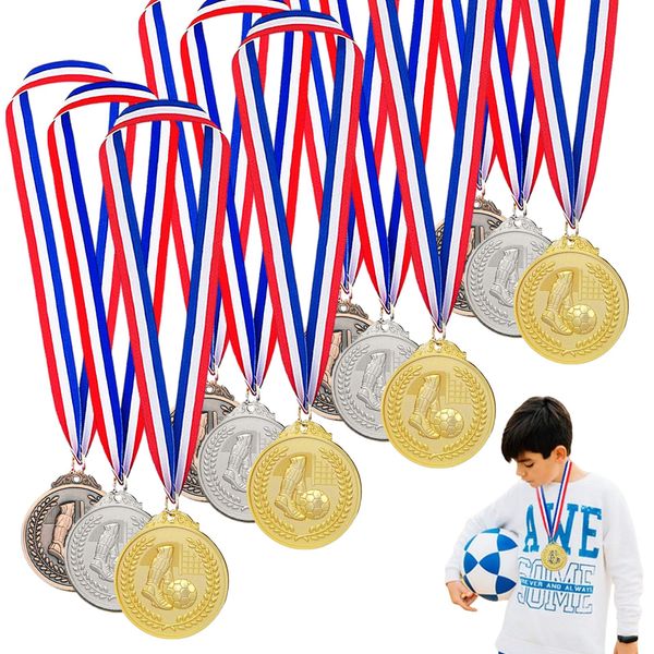 Ksvaye 12 Stück Fußball Medaillen Kinder Gold Silber Bronze Medaillen Fussball Kindergeburtstag Goldmedaille mit Halsband Siegermedaillen für Sport Wettbewerbe Party