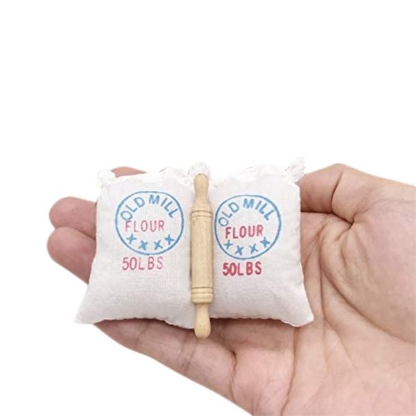 1:12 Scale Kitchen Food Accessories Miniature Flour Bag and Rolling Pin Candy Food Model Pretend Play Bread Making Set Set Dollhouse Ornament Mini Scene Accessories Restaurant