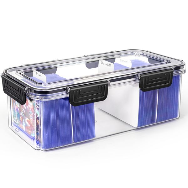 Trading Card Storage Box Compatible with Top Loaders, Sports Cards Baseball Cards Storage Box with 10 Card Dividers