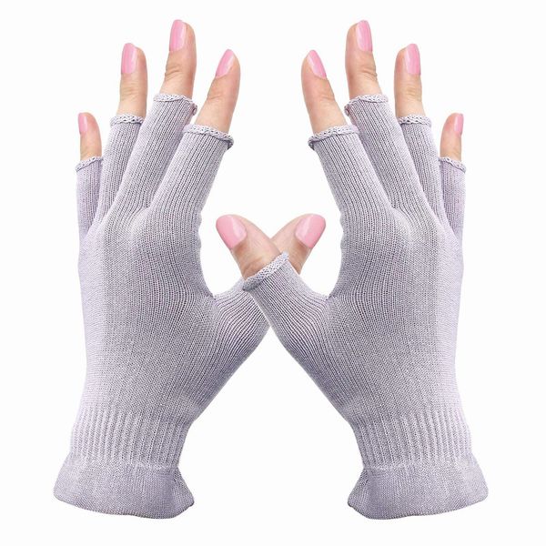 Migliore Wear 2 Pairs UV Gloves for Gel Nails, Anti UV Gloves 100% Cotton Fingerless Moisturising Gloves - UV Protection Gloves for Gel Nail Lamp, Eczema, SPA, Dry Hands