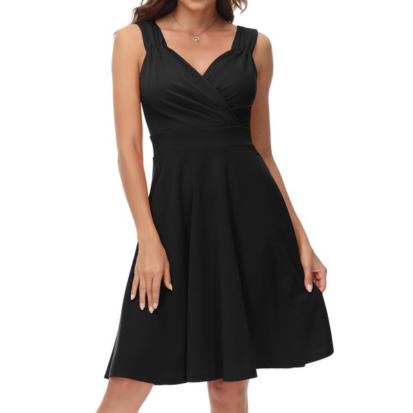 GRACE KARIN Black Cocktail Dresses for Women Wedding Guest A line Short Bridesmaid Dress M